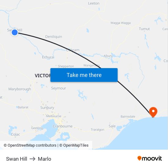 Swan Hill to Marlo map