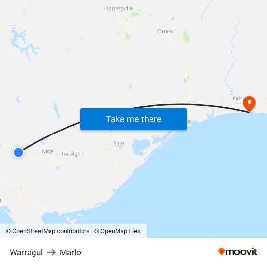 Warragul to Marlo map