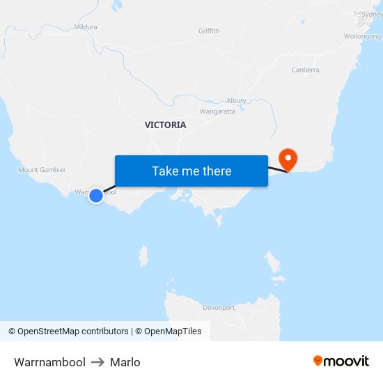 Warrnambool to Marlo map