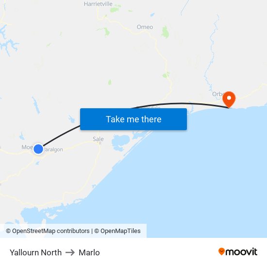 Yallourn North to Marlo map