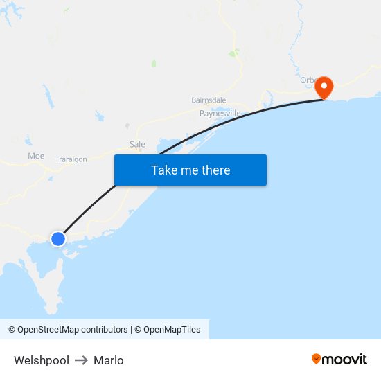 Welshpool to Marlo map