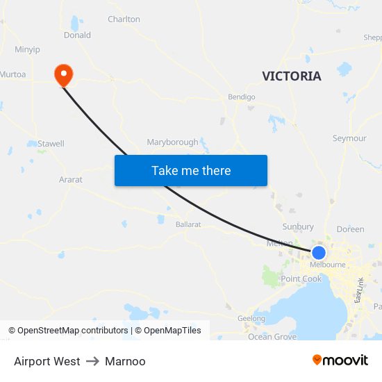 Airport West to Marnoo map