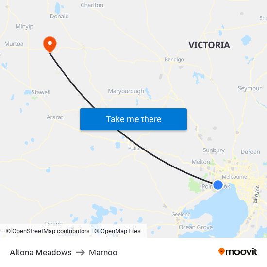 Altona Meadows to Marnoo map