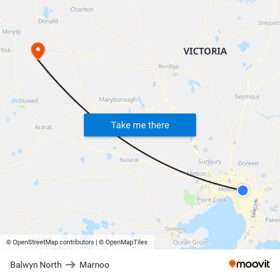 Balwyn North to Marnoo map