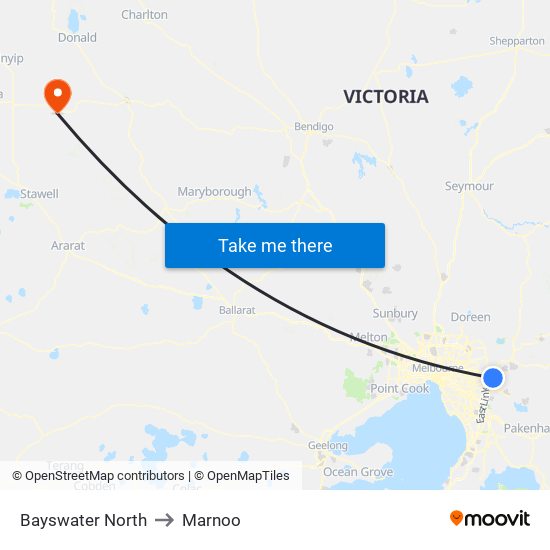 Bayswater North to Marnoo map