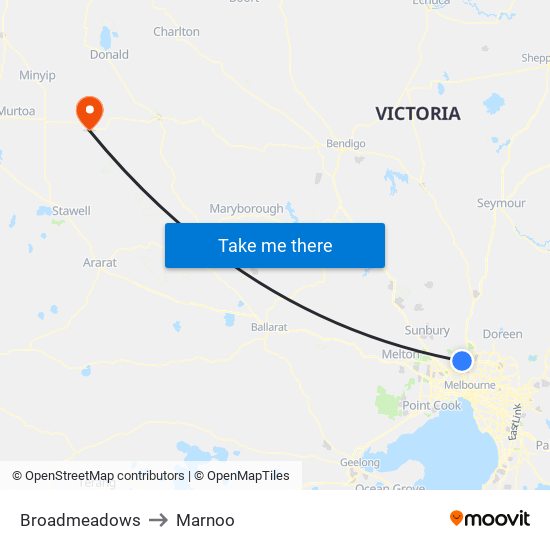 Broadmeadows to Marnoo map