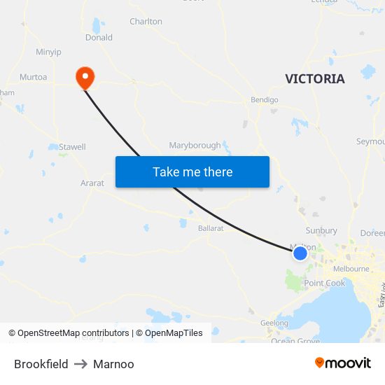 Brookfield to Marnoo map