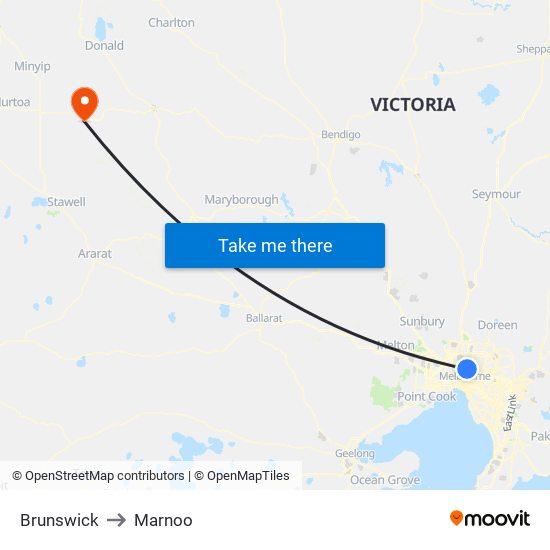 Brunswick to Marnoo map