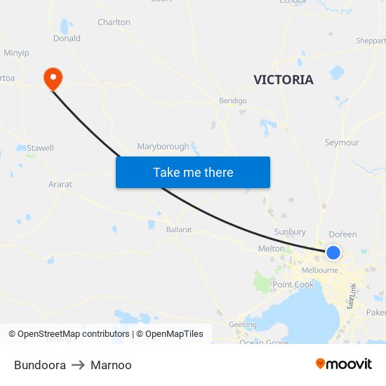 Bundoora to Marnoo map