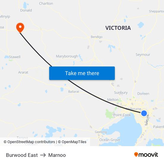 Burwood East to Marnoo map