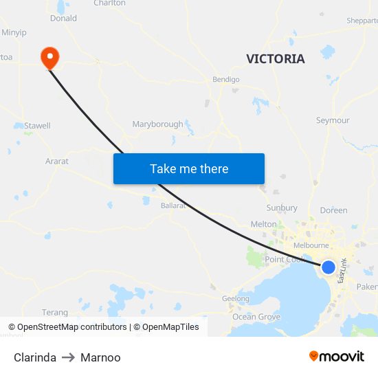 Clarinda to Marnoo map