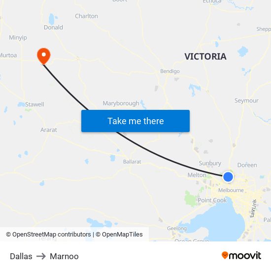 Dallas to Marnoo map