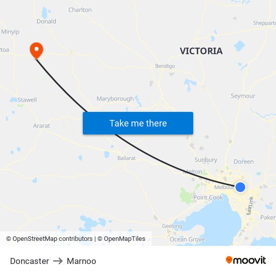 Doncaster to Marnoo map