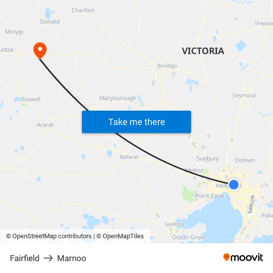 Fairfield to Marnoo map