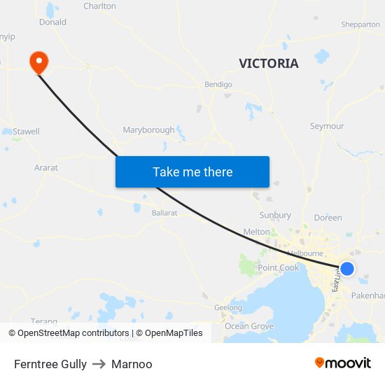 Ferntree Gully to Marnoo map