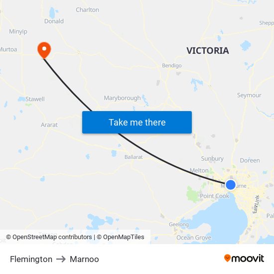 Flemington to Marnoo map