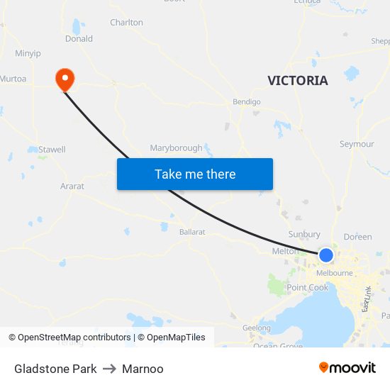 Gladstone Park to Marnoo map