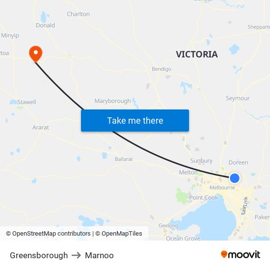 Greensborough to Marnoo map