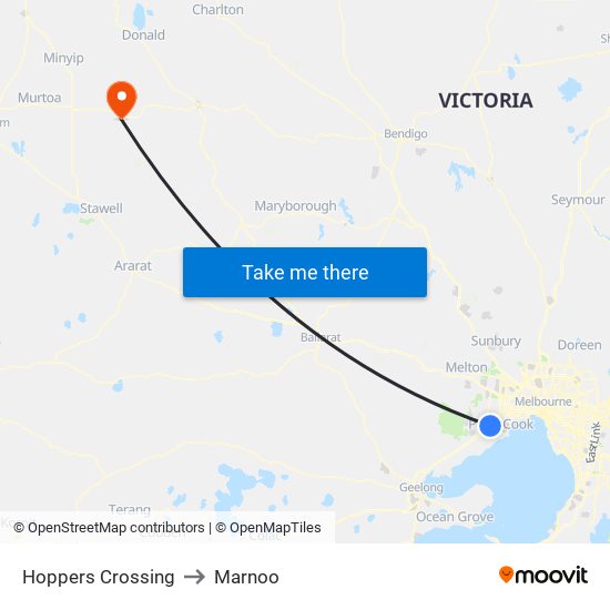 Hoppers Crossing to Marnoo map