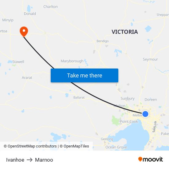 Ivanhoe to Marnoo map