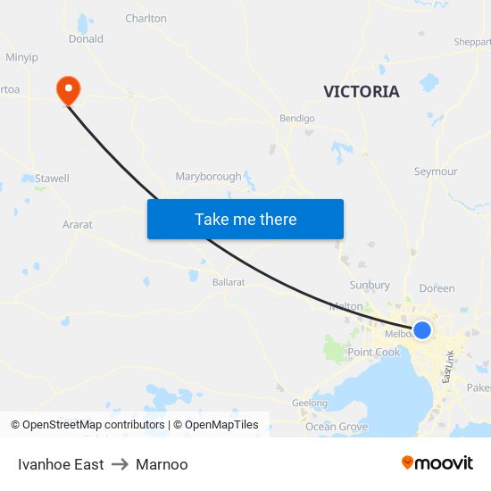 Ivanhoe East to Marnoo map