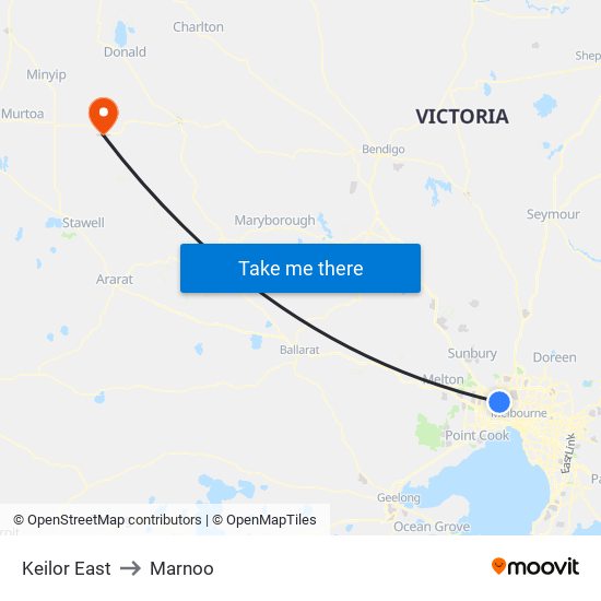 Keilor East to Marnoo map