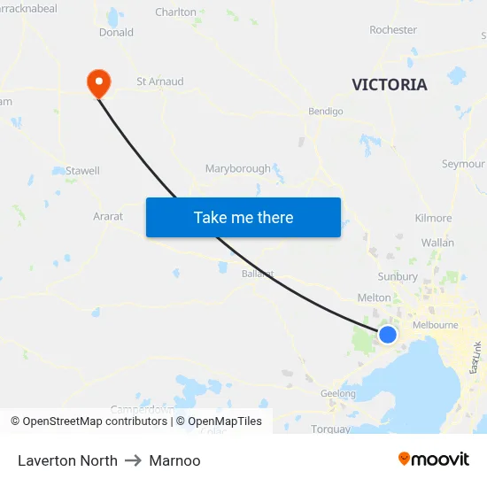 Laverton North to Marnoo map