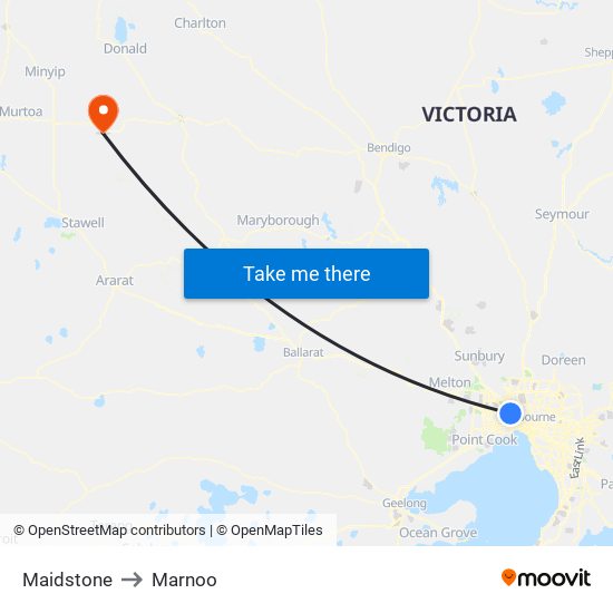 Maidstone to Marnoo map