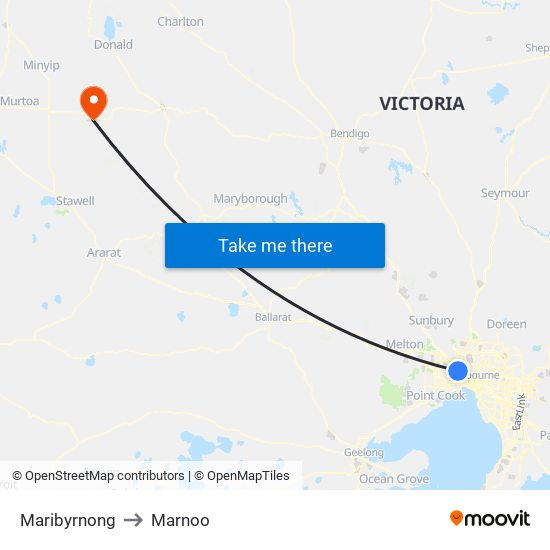 Maribyrnong to Marnoo map