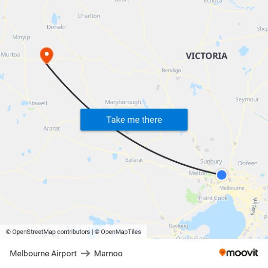 Melbourne Airport to Marnoo map