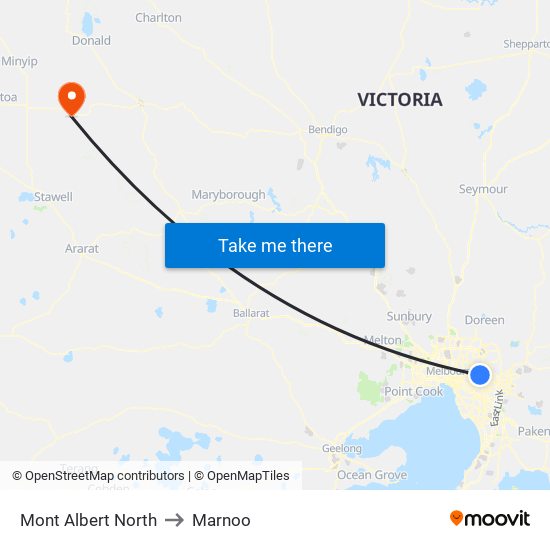 Mont Albert North to Marnoo map