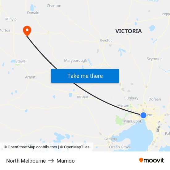 North Melbourne to Marnoo map