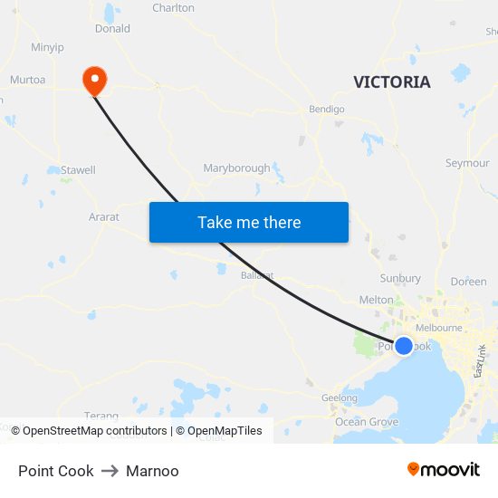 Point Cook to Marnoo map