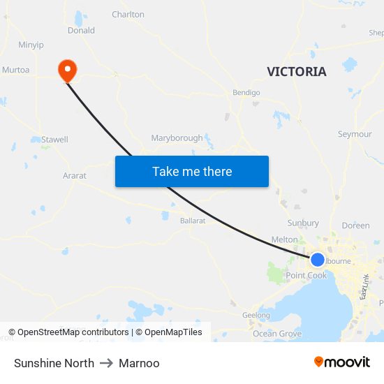 Sunshine North to Marnoo map