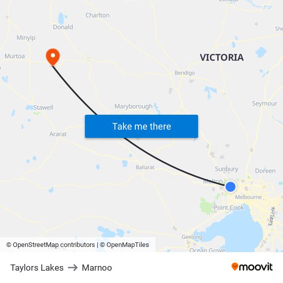 Taylors Lakes to Marnoo map