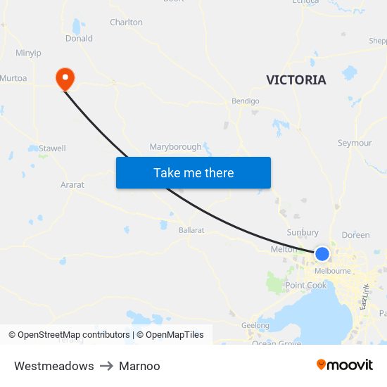 Westmeadows to Marnoo map