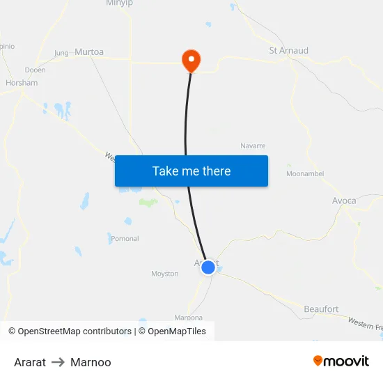 Ararat to Marnoo map