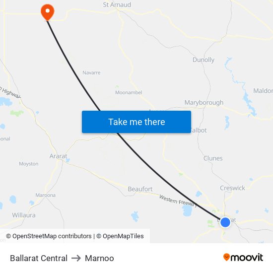 Ballarat Central to Marnoo map