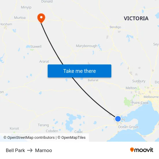 Bell Park to Marnoo map
