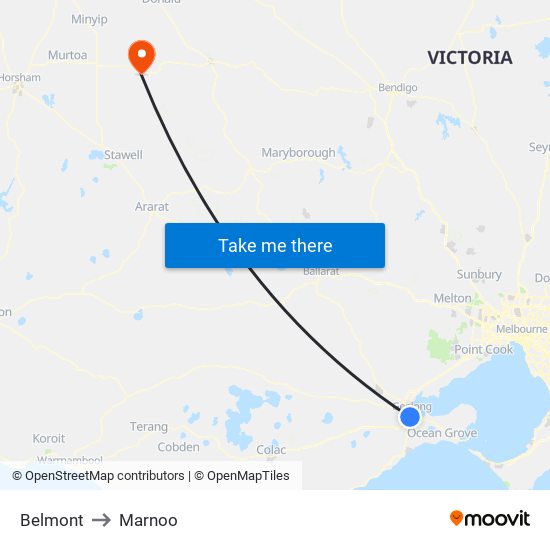 Belmont to Marnoo map