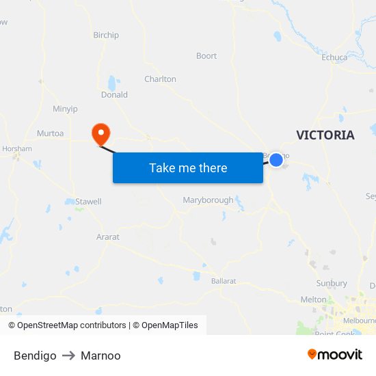 Bendigo to Marnoo map