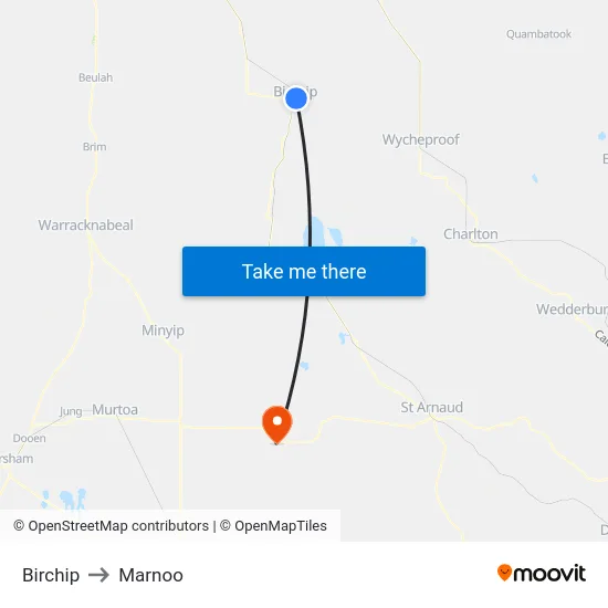 Birchip to Marnoo map