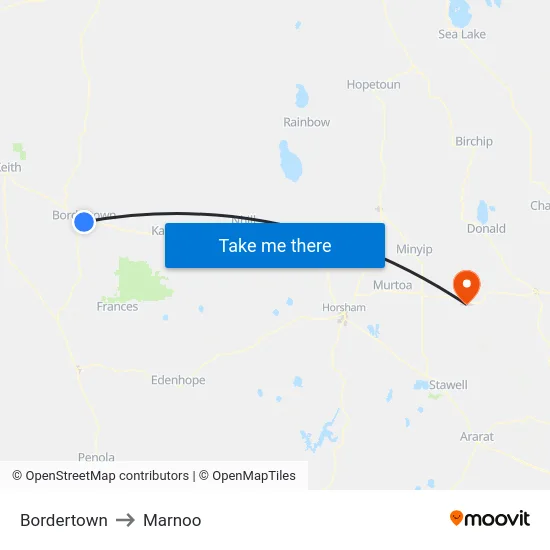 Bordertown to Marnoo map