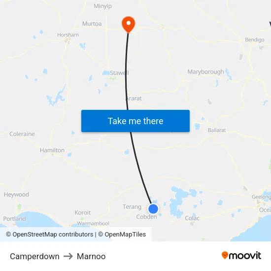 Camperdown to Marnoo map
