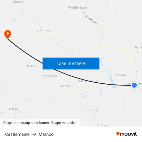 Castlemaine to Marnoo map