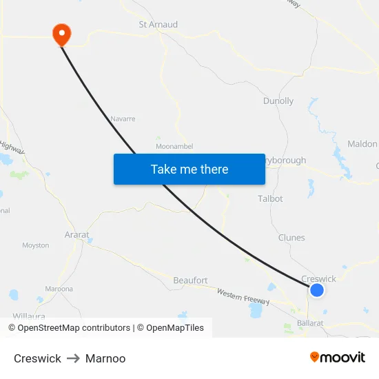 Creswick to Marnoo map