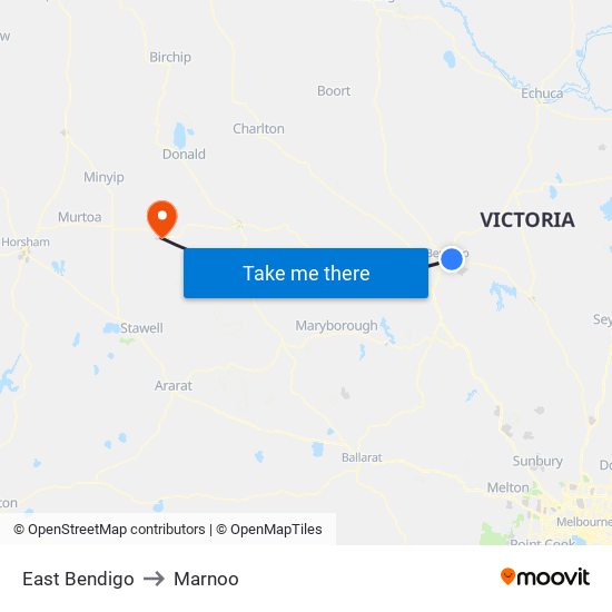 East Bendigo to Marnoo map