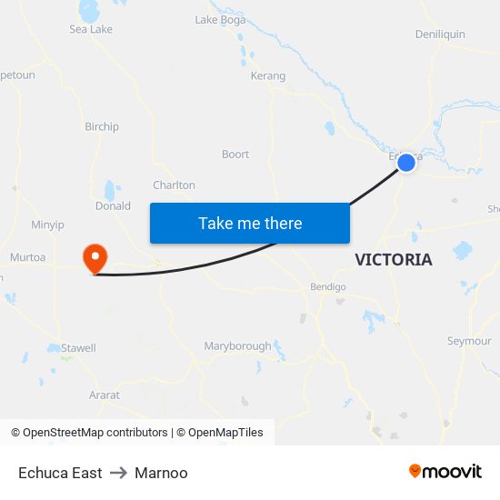 Echuca East to Marnoo map