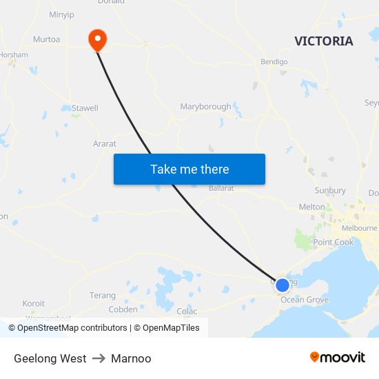 Geelong West to Marnoo map