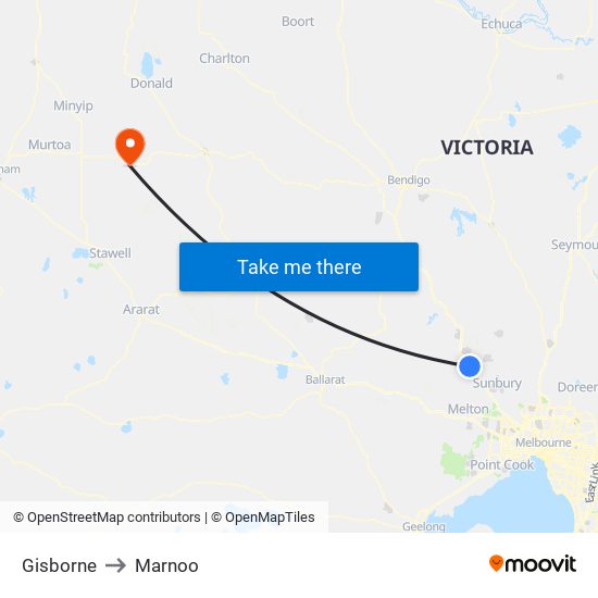 Gisborne to Marnoo map